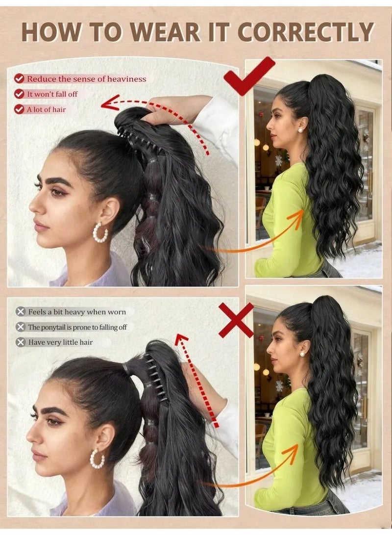 Miamia 1Pcs Women's Long Curly Ponytail Wig – Elegant Natural Look Perfect for Daily Wear and Special Occasions 66.04Cm Black - Image 3